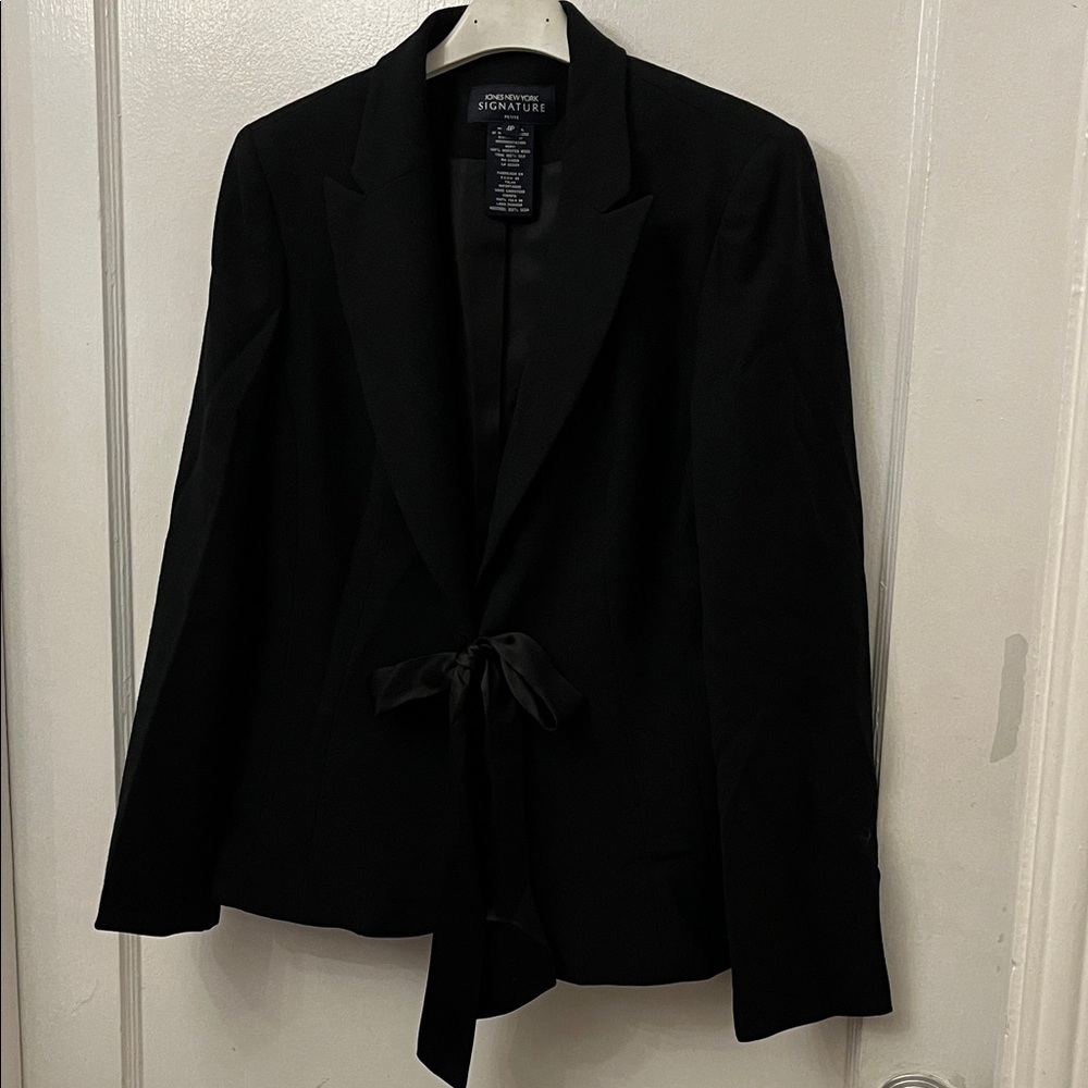 Jones New York Black Blazer with Silk Tie Front
